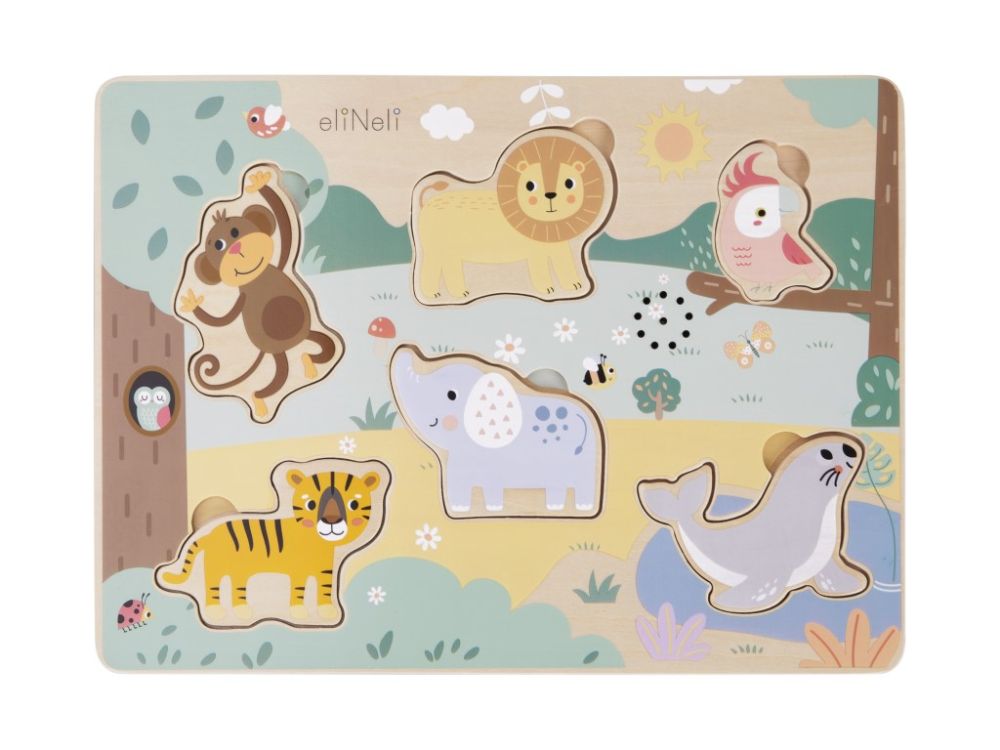 eliNeli Dřevěné vkládací puzzle se zvuky - zvířátka v ZOO