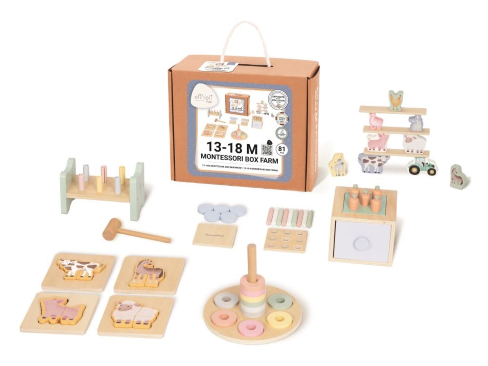 eliNeli Sada montessori hraček pro děti od 1 roku (13–18 měsíců) Farma - edukativní box