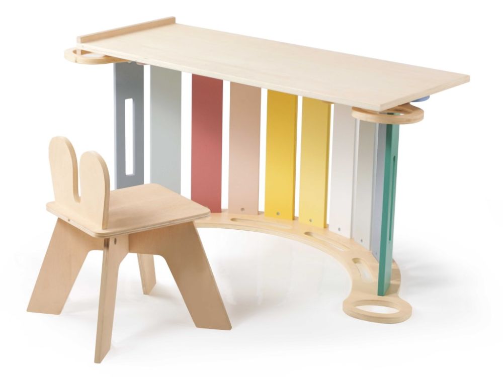 eliNeli Dřevěná montessori houpačka 100 cm 6v1 max s prknem a židlí - set pastel